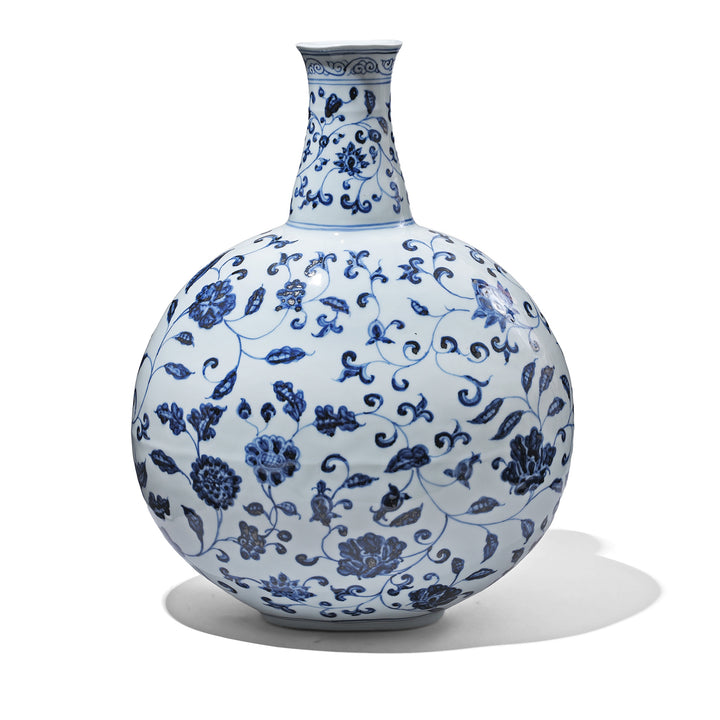 Chinese Blue & White Lotus Moonflask | Indigo Antiques