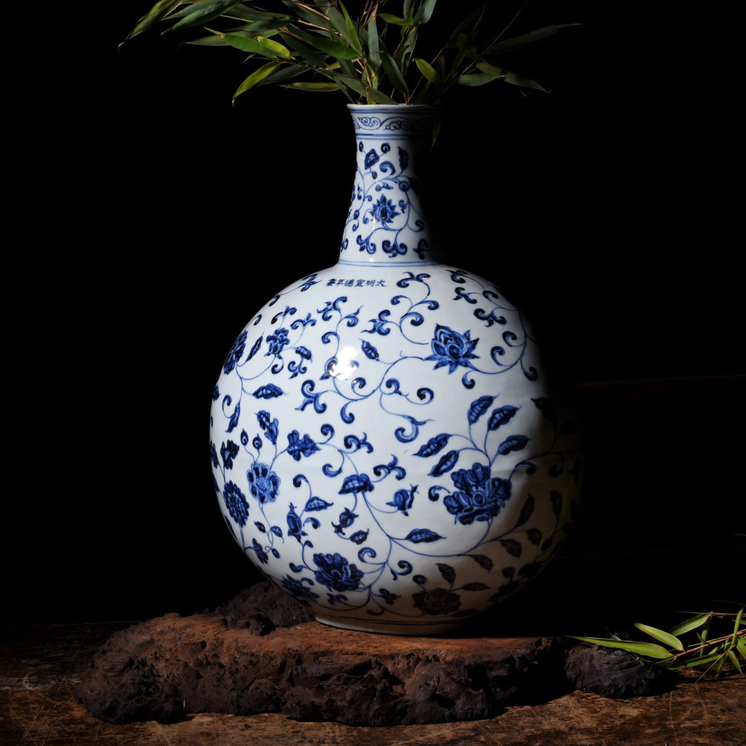 Chinese Blue & White Lotus Moonflask | Indigo Antiques