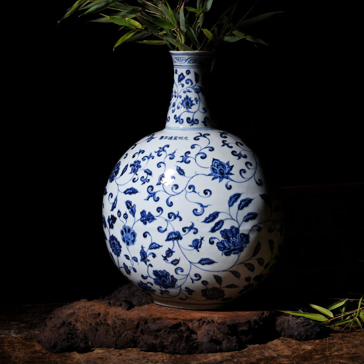 Chinese Blue & White Lotus Moonflask | Indigo Antiques