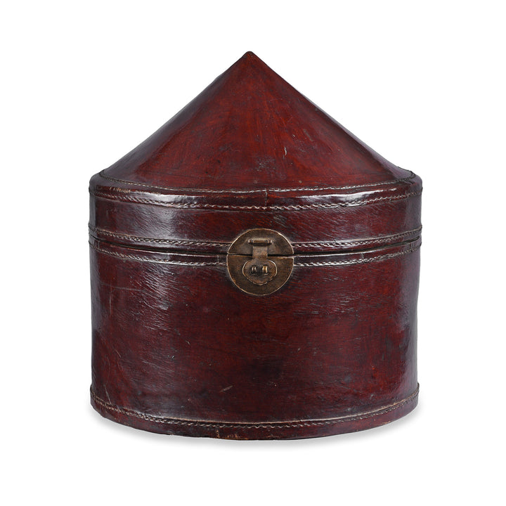Red Pointed Leather Hat Box From Shanghai | Indigo Antiques