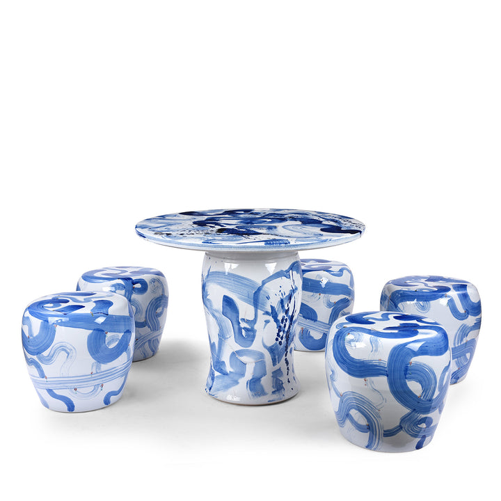 Chinese Porcelain Round Bistro Table - Blue Abstract | Indigo Antiques