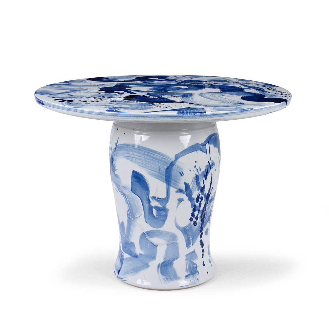 Chinese Porcelain Round Bistro Table - Blue Abstract | Indigo Antiques