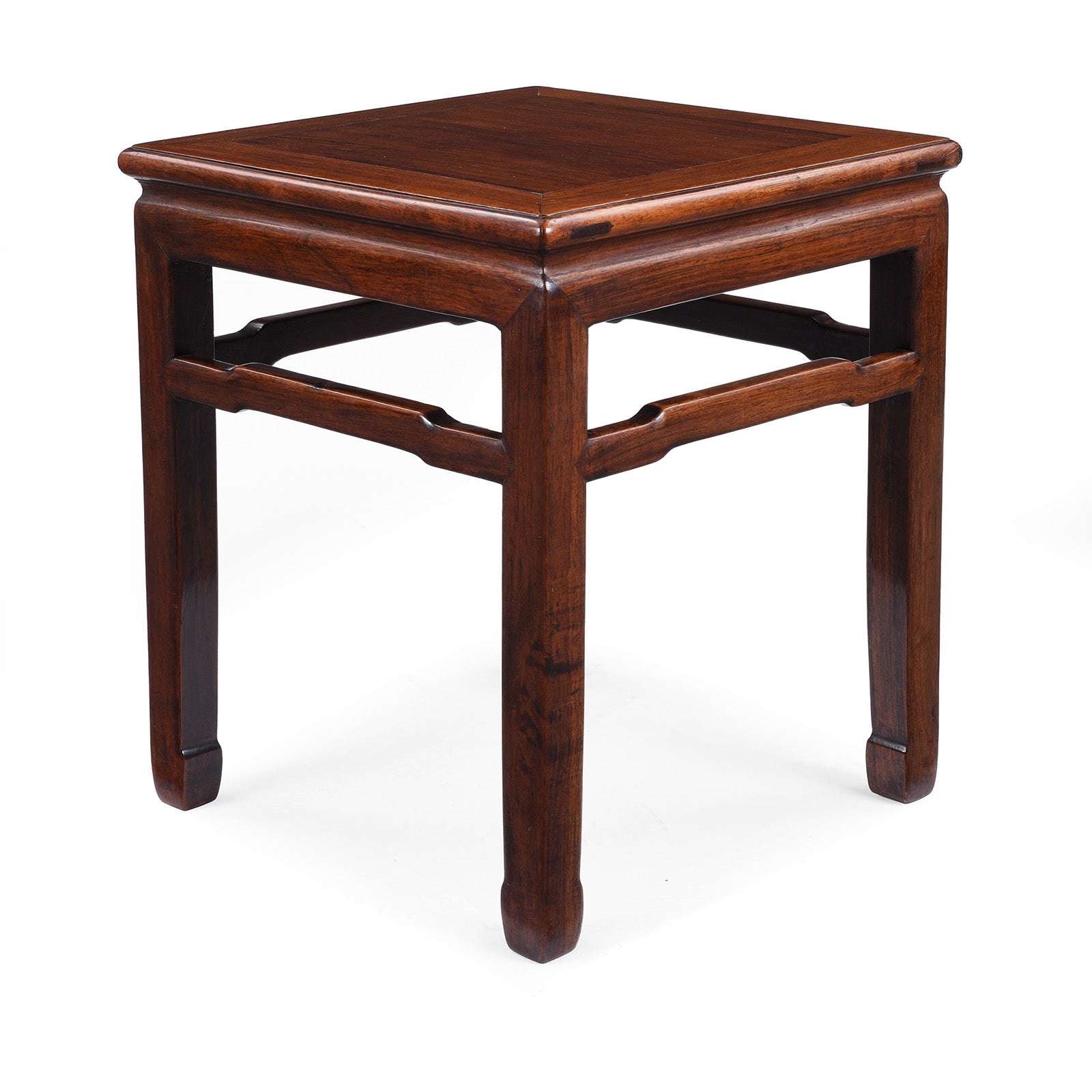 Angled View Of Chinese Huali Rosewood Side Table With Square Form And Rich Patina