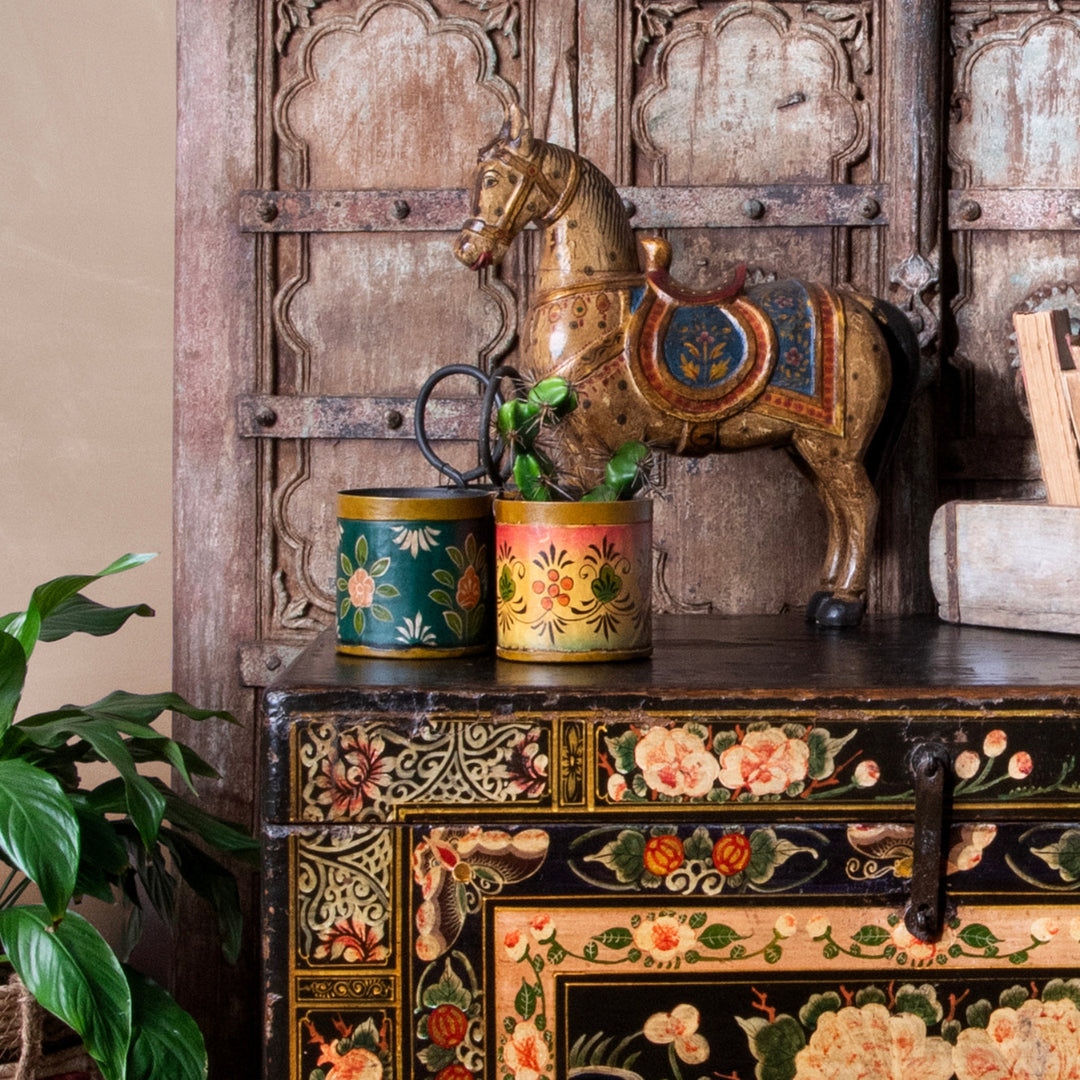 Carved And Painted Indian Wooden HOrse In An Interior Setting