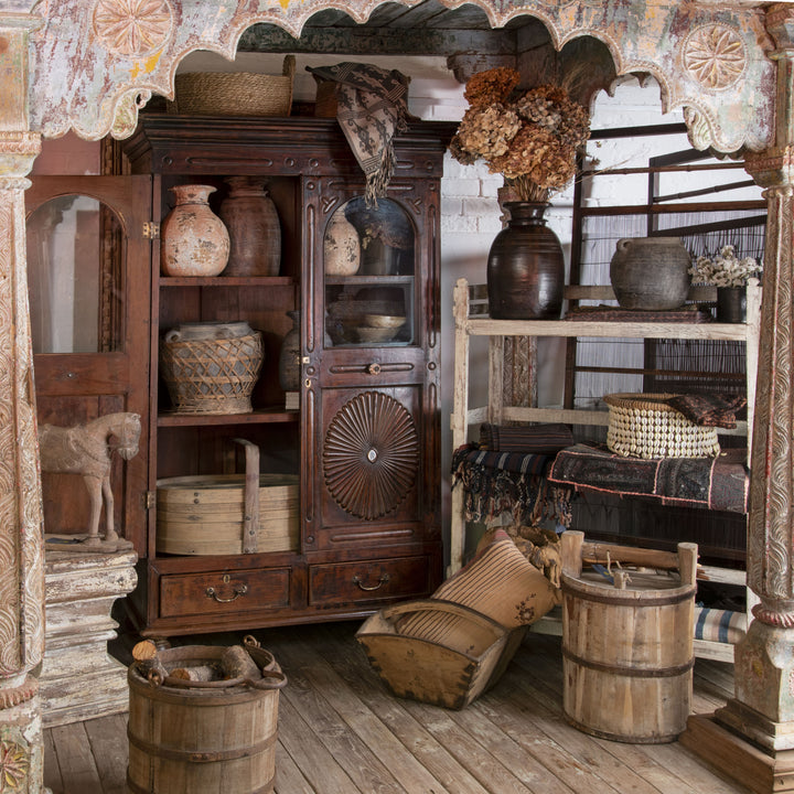 Indian rustic interior style with an Gujarati almirah cabinet