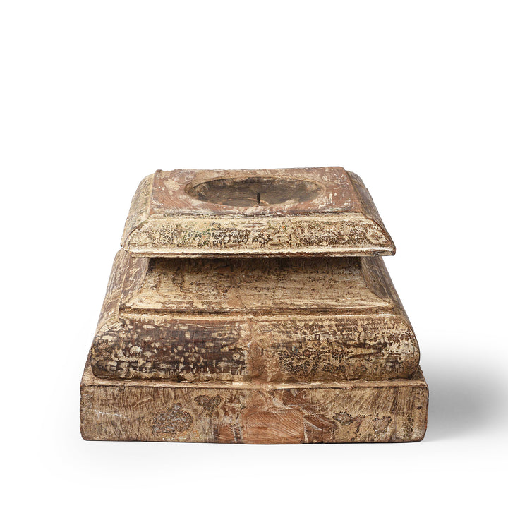 Antique Teak Wood Candle Holder From Old Capitol | Indigo Antiques