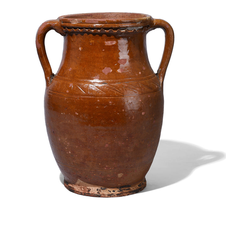 Copper Brown Sancai Glazed Terracotta Vase With Twin Handles From Yunnan Province China | Indigo Antiques