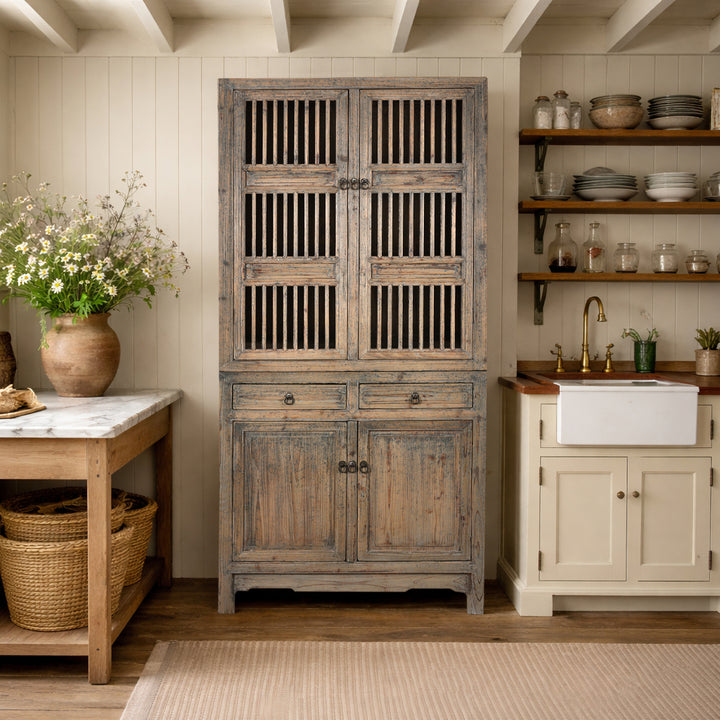 Elm And Pine 19th Century Chinese Kitchen Cabinet With Lattice Doors | Indigo Antiques