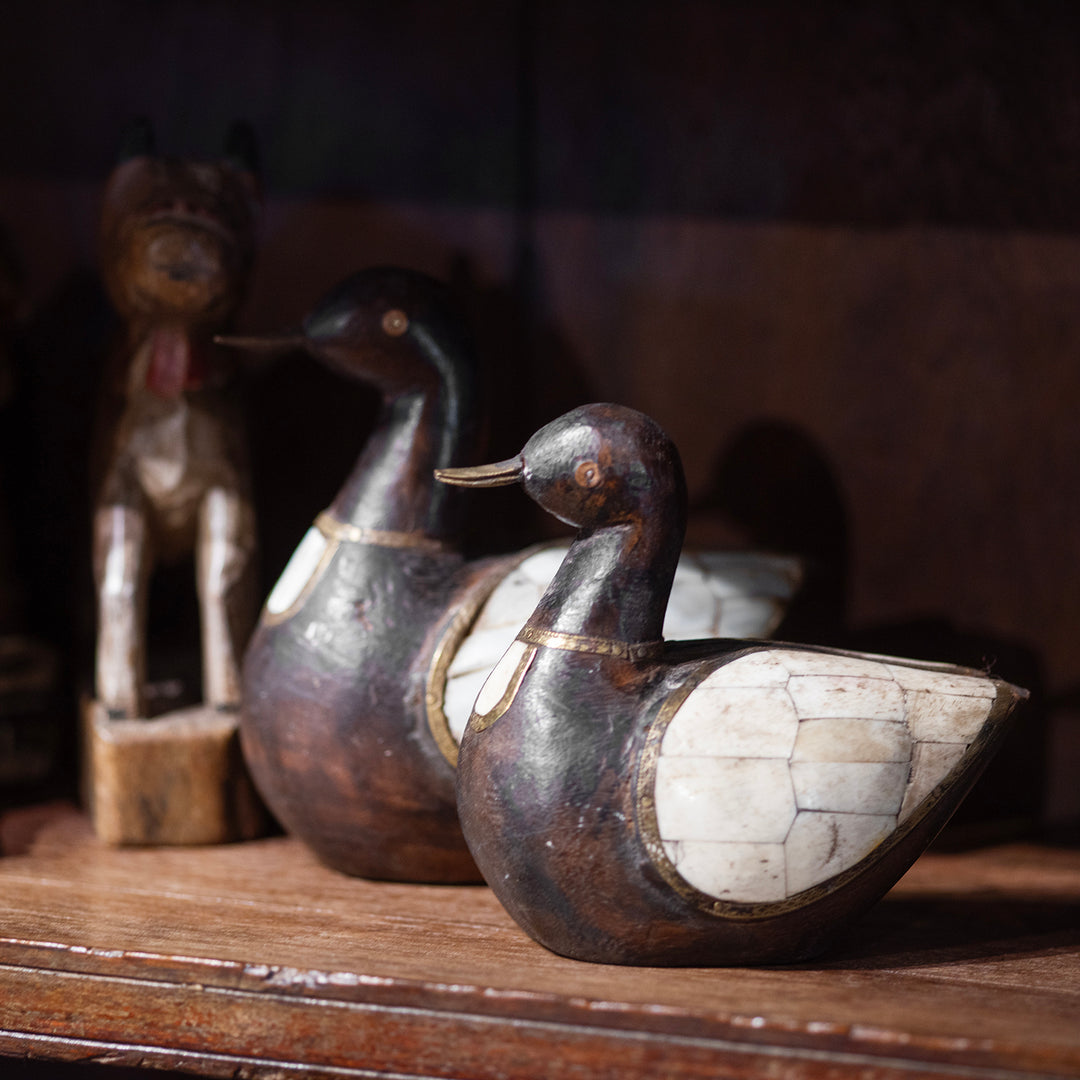 Bone Inlay Wooden Duck From Rajasthan | Indigo Antiques