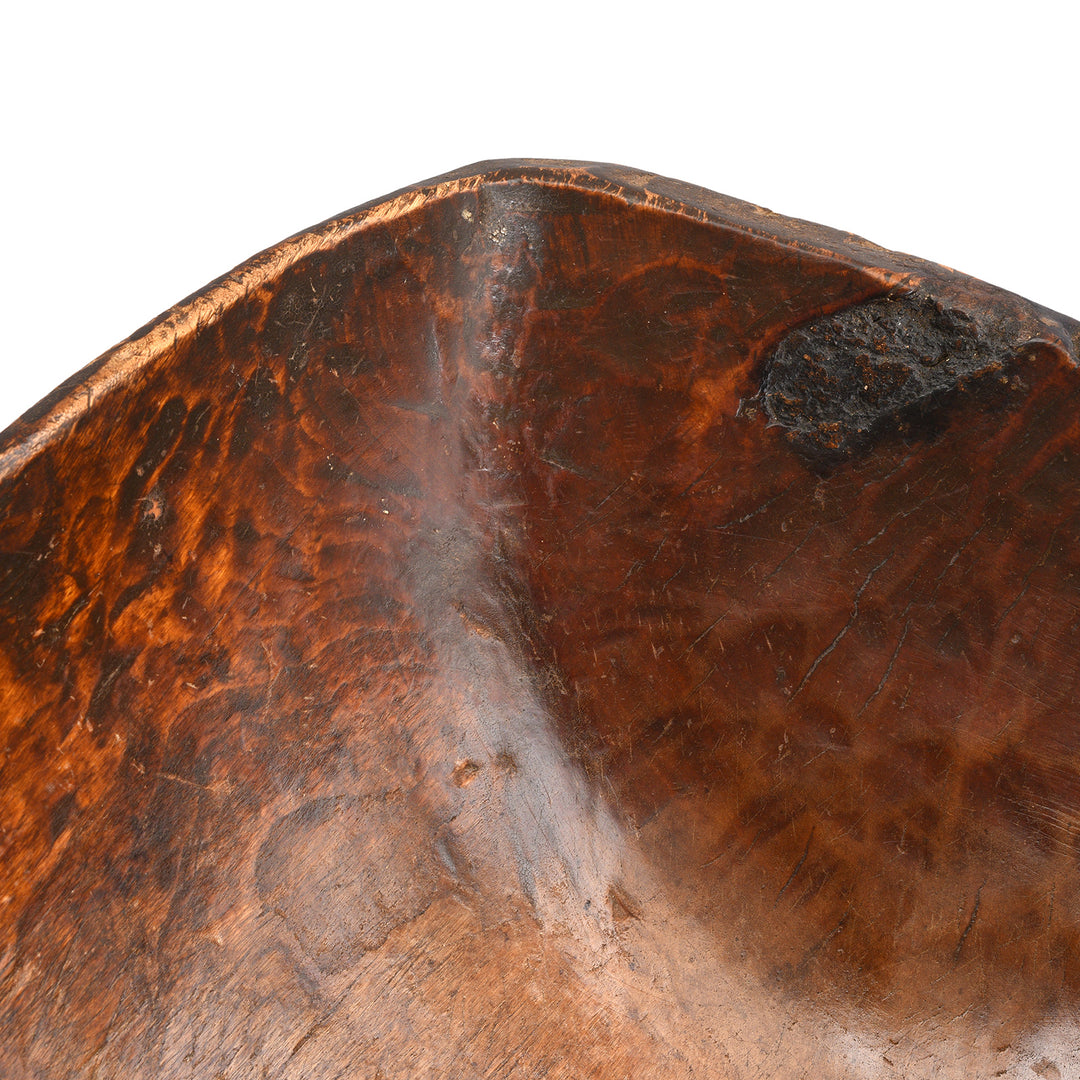 Waxed polish detail from a Decorative wooden Tibetan food bowl | Indigo Antiques