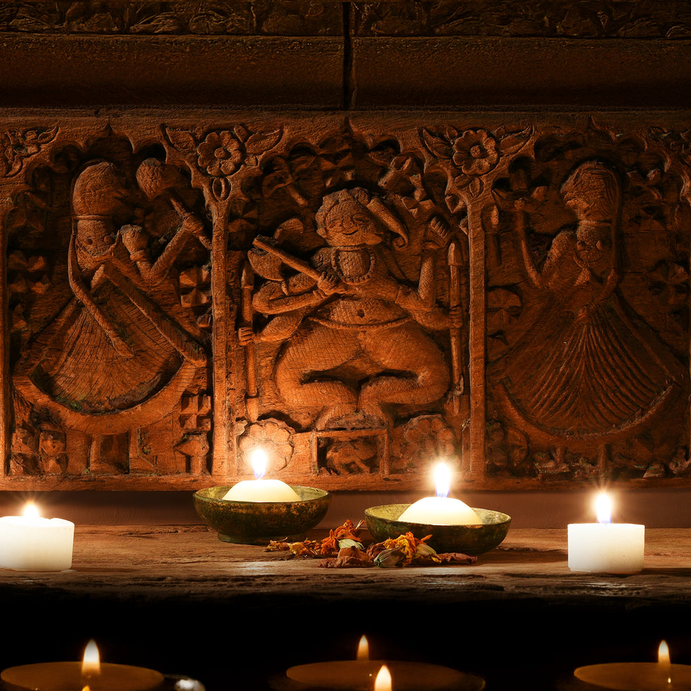 Detail From Central Design On Antique Carved Indian Ganesh Lintel Panel  | Indigo Antiques