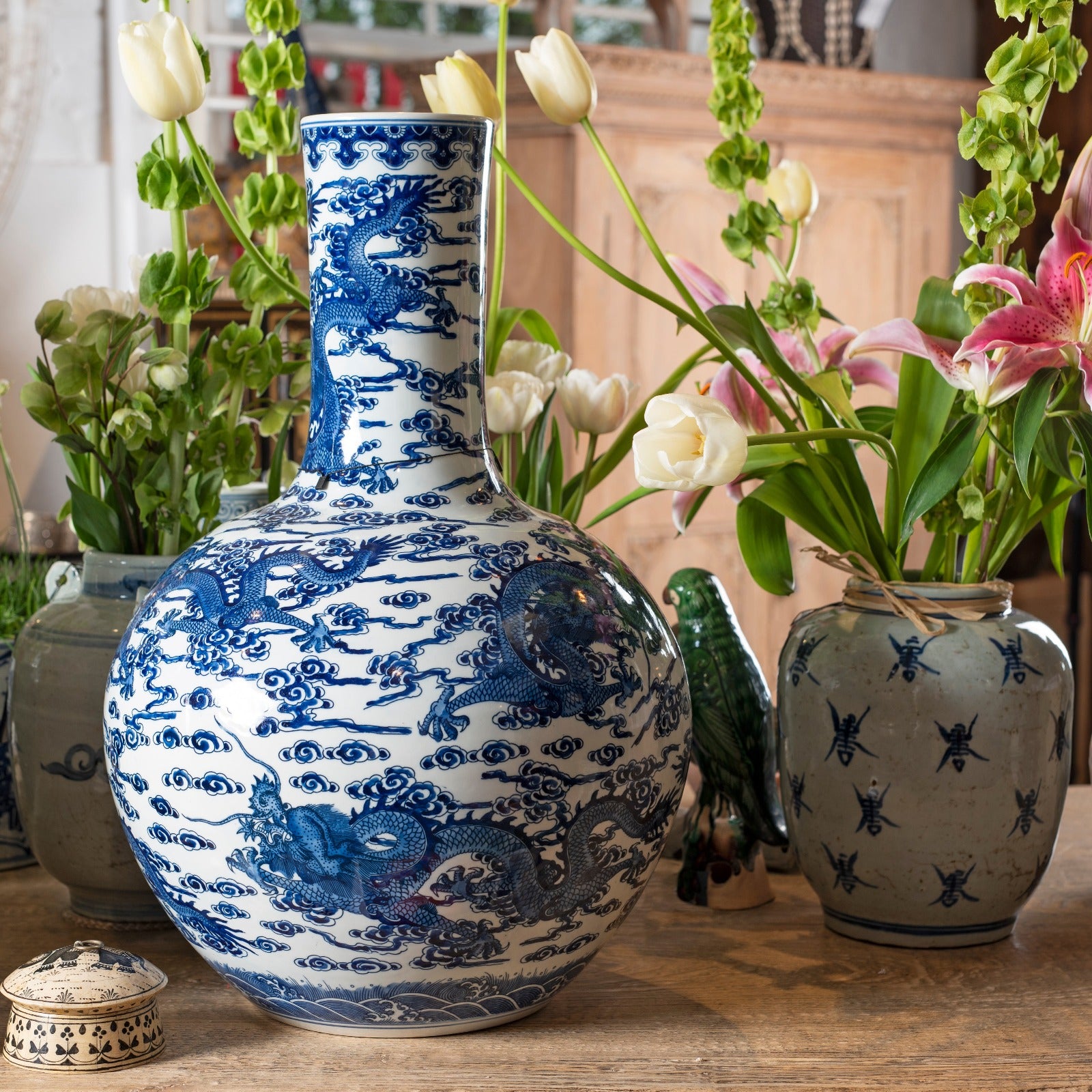 Blue & White Porcelain Vase - Dragon Design | Indigo Antiques