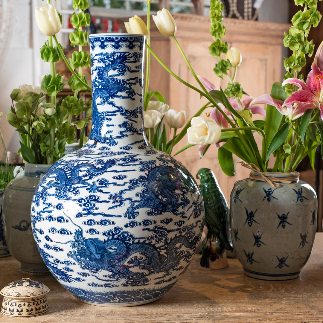 Blue & White Porcelain Vase - Dragon Design | Indigo Antiques