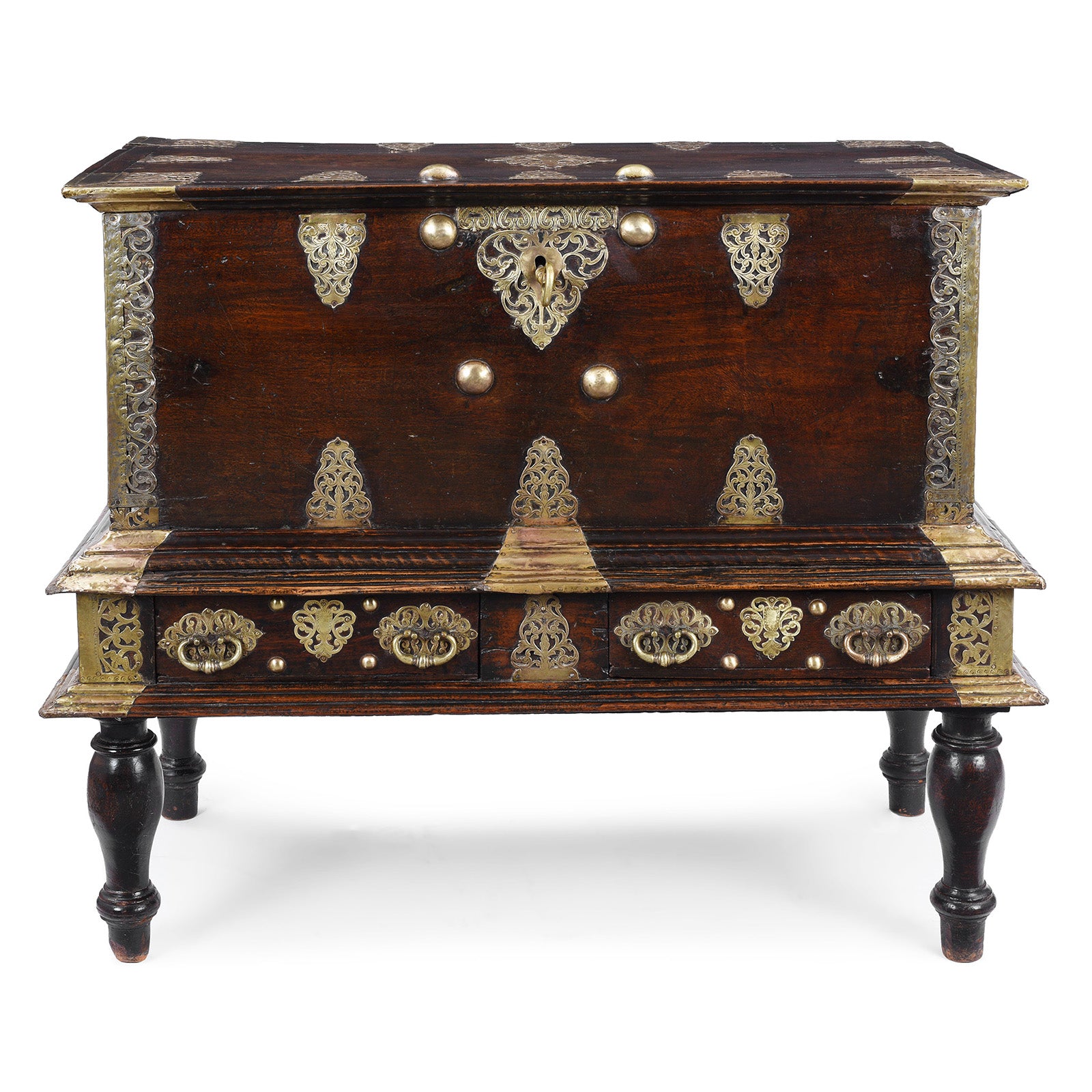 Dutch Colonial Teak And Brass Chest On Stand With Two Drawers 18Th Century | Indigo Antiques