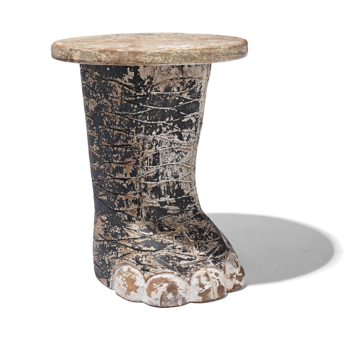 Painted Elephant Foot Side Table Made From Indian Mango  Wood