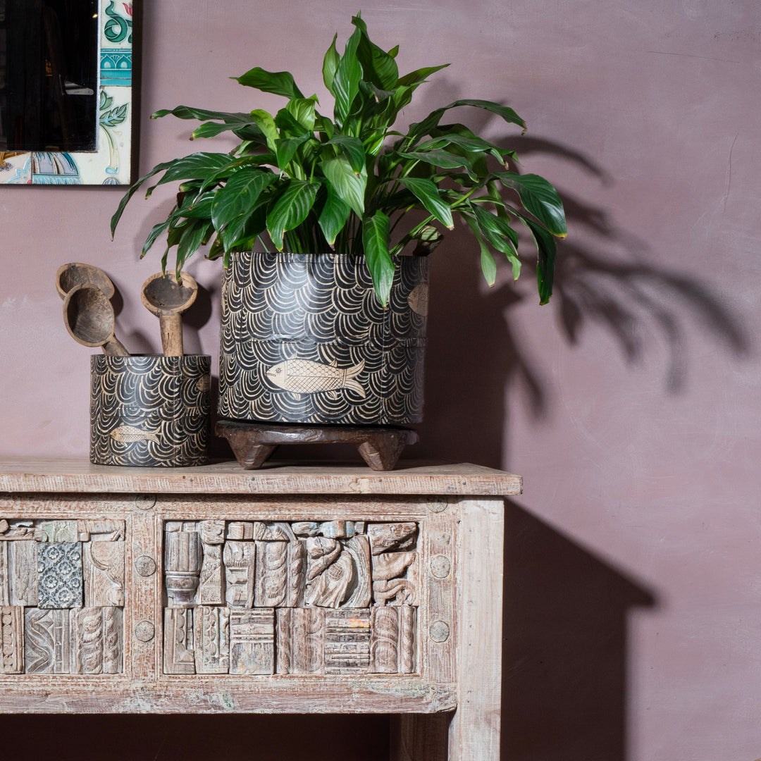 Fish Painted Indian Grain Measure Planter Group