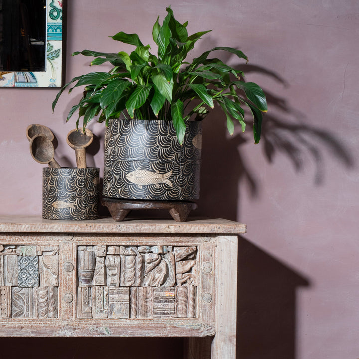 Fish Painted Indian Grain Measure Planter Group