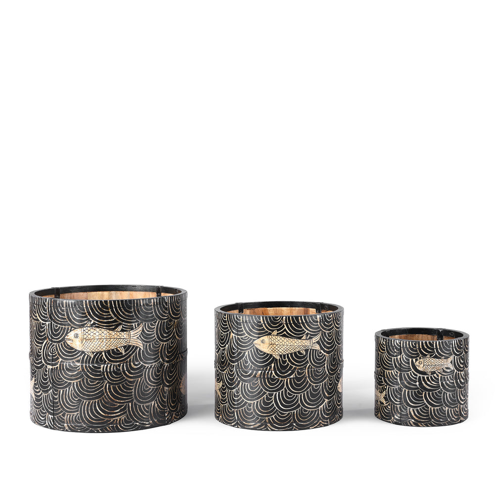 Fish Painted Indian Grain Measure Planter Group