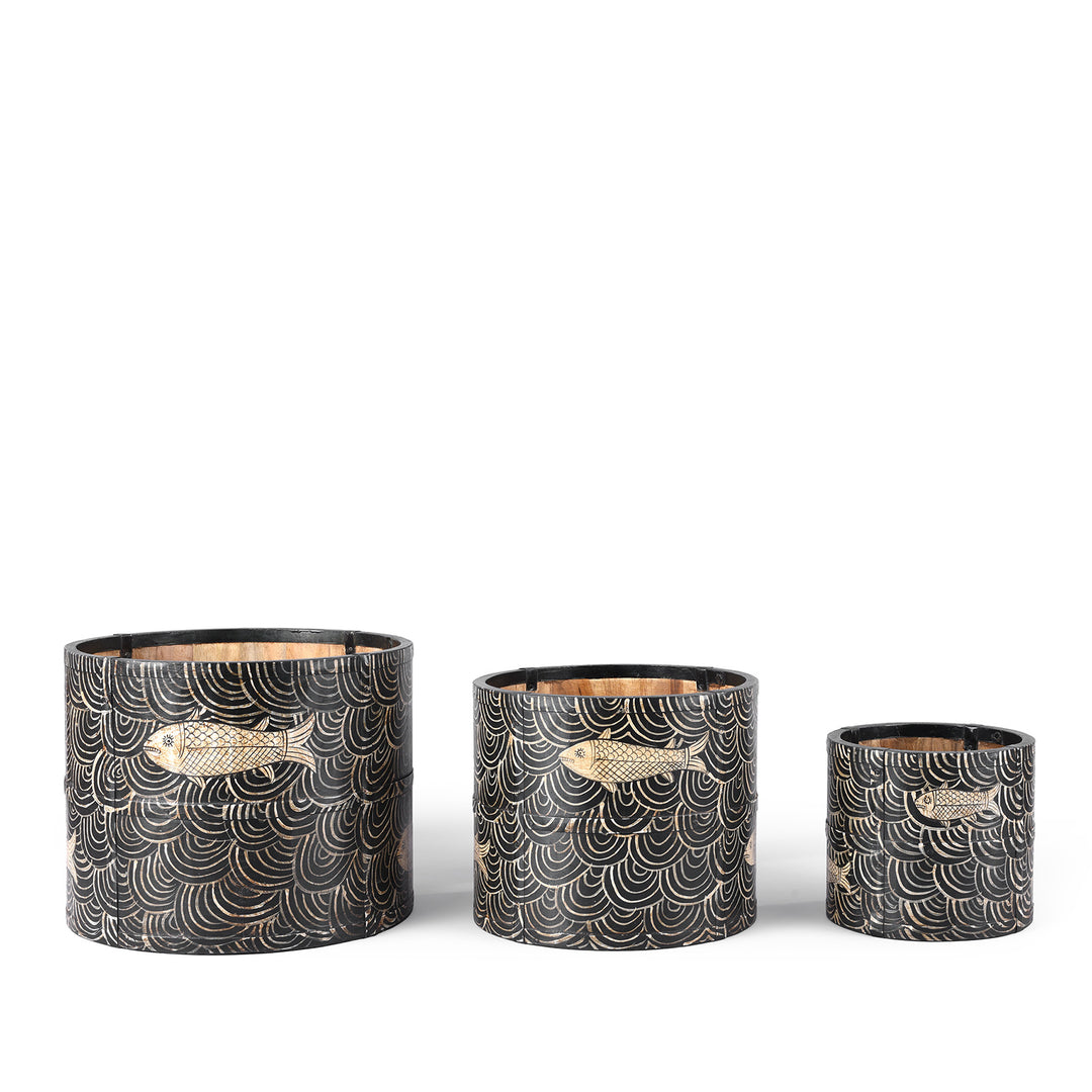 Fish Painted Indian Grain Measure Planter Group