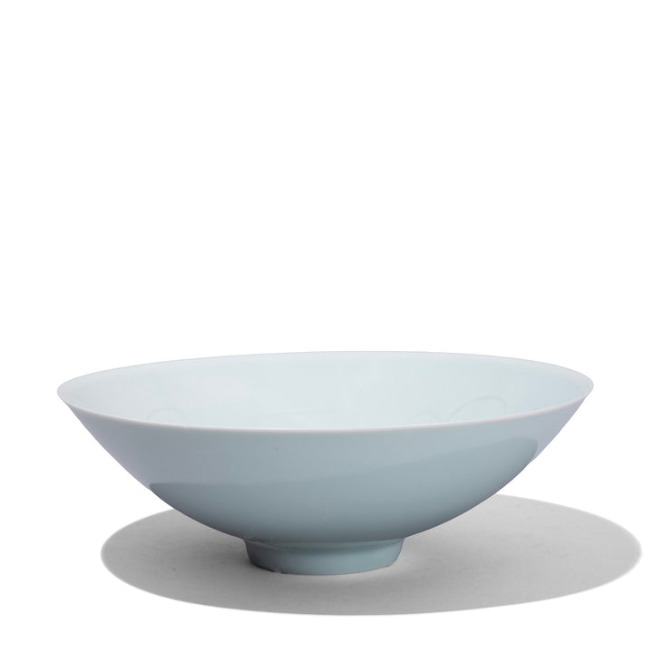 Flowing Floral Design Fine Glazed Celadon Porcelain Rice Bowl In Pale Jade Green With Hand Carved Song Dynasty Inspired Design