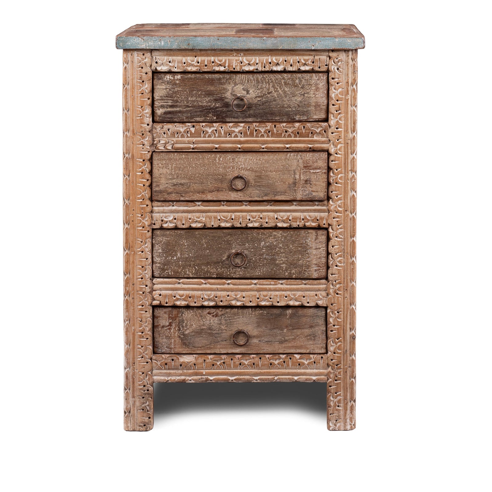 Four Drawer Bedside Cabinet Made From Reclaimed Teak | Indigo Antiques