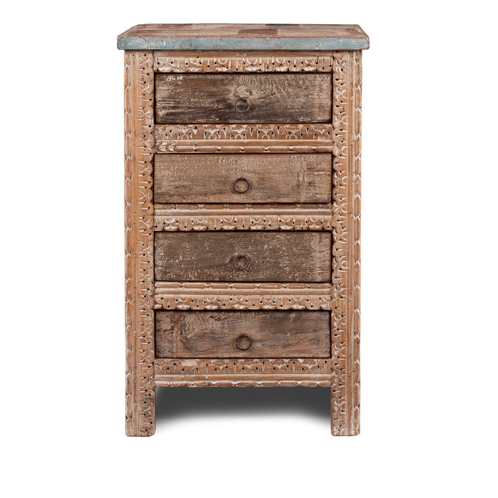 Four Drawer Bedside Cabinet Made From Reclaimed Teak | Indigo Antiques