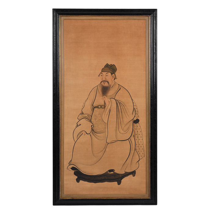 Framed Chinese Ink And Colour On Silk Painting Depicting A Male Court Official In Ceremonial Robes