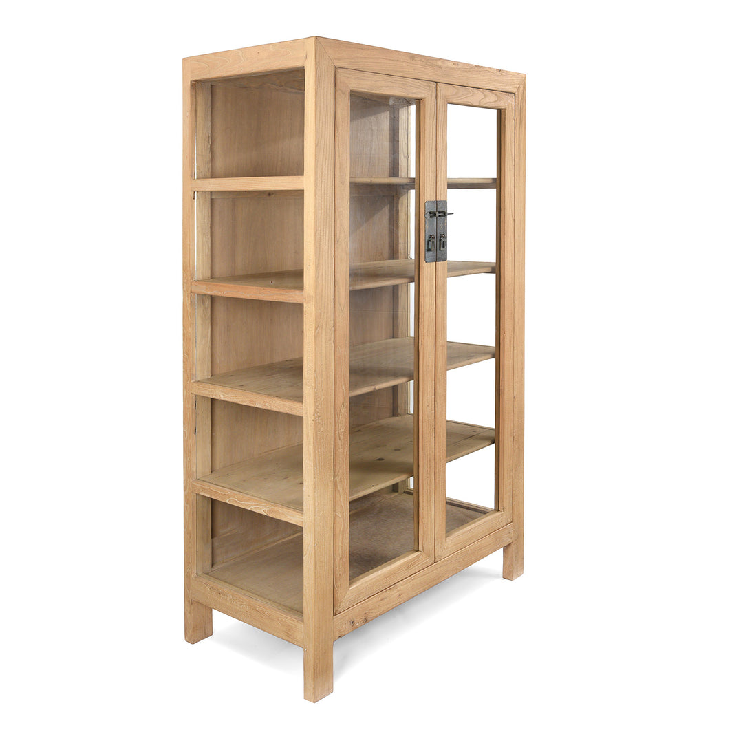 Angled VIew Of Glazed Cabinet Made From Old Sunbleached Elm | Indigo Antiques
