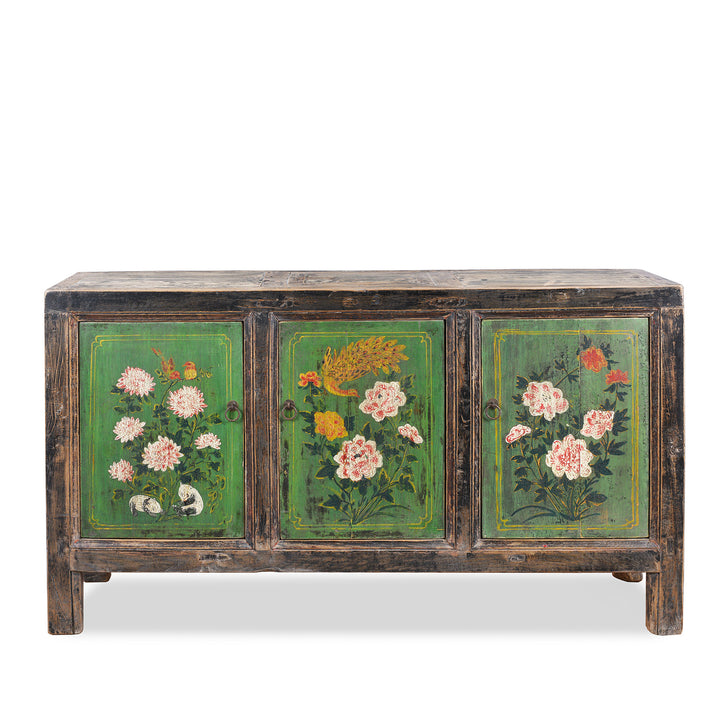 Antique Painted Black & Green Floral Sideboard From Shanxi   | Indigo Antiques