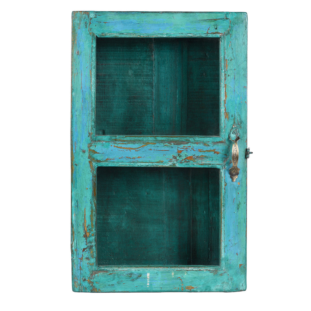 Green Painted Teak Glazed Wall Cabinet | Indigo Antiques