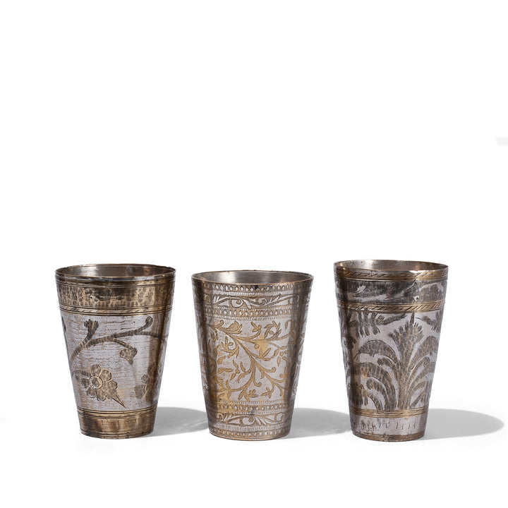 Vintage Lassi Cup - Nickel Plated Engraved Brass