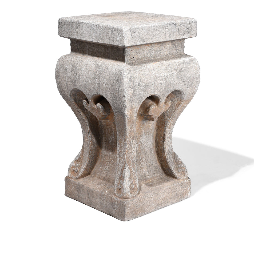Hand-Carved Stone Chinese Side Table with Bracket Legs 