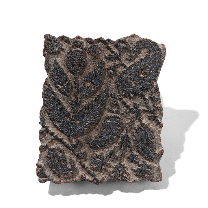 Hand Carved Indian Wooden Textile Printing Block With Floral Pattern