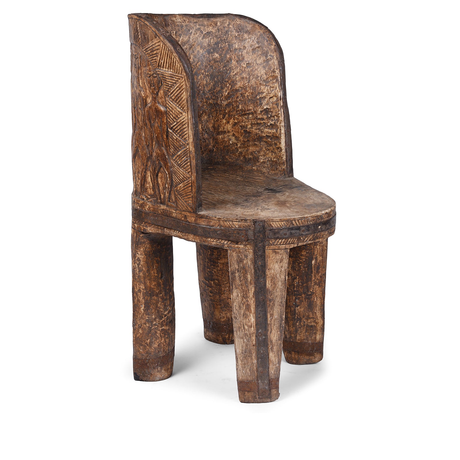 Hand Carved Naga Tribal Chair From Nagaland With Figural Decoration And Deep Patina | Indigo Antiques