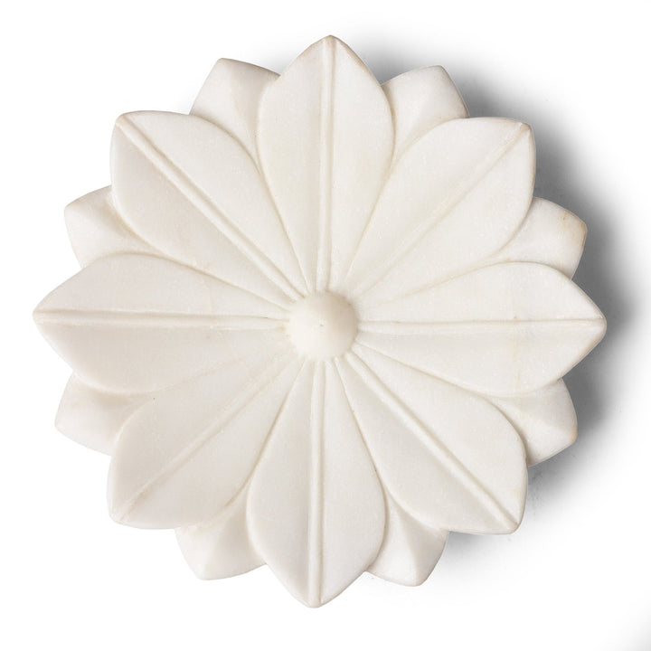 Hand Carved White Marble Lotus Plate From Rajasthan | Indigo Antiques