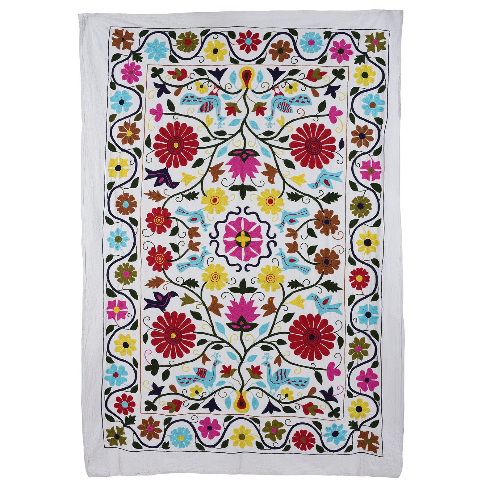 Vintage Suzani Embroidery Throw From Uzbekistan | Indigo Antiques