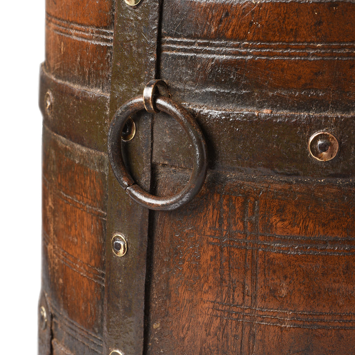 Iron loop detail from a Rajasthani teak grain measure planter | Indigo Antiques