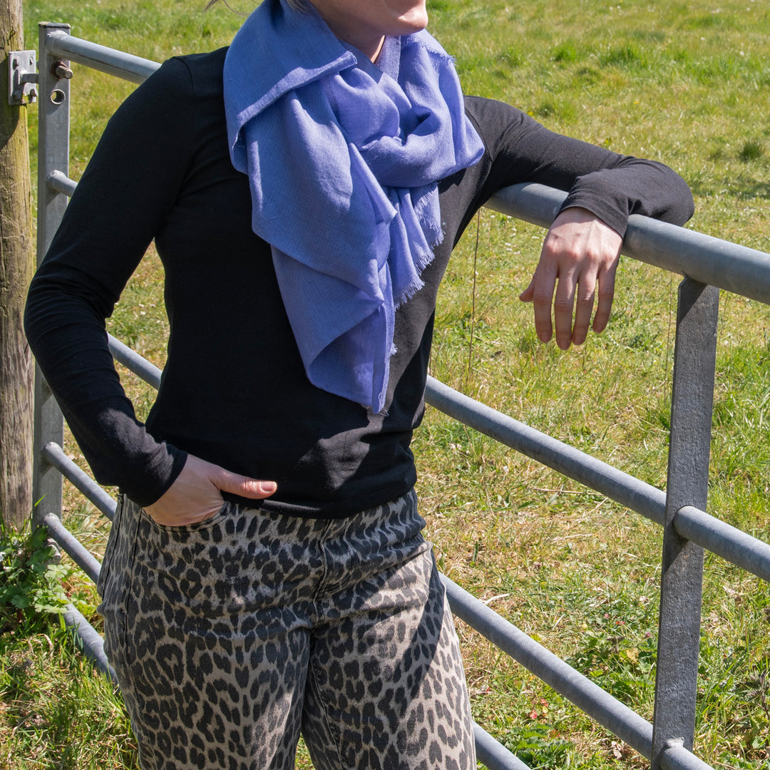 Handmade Azure Blue Shawl - 100% Cashmere from Nepal | Indigo Antiques