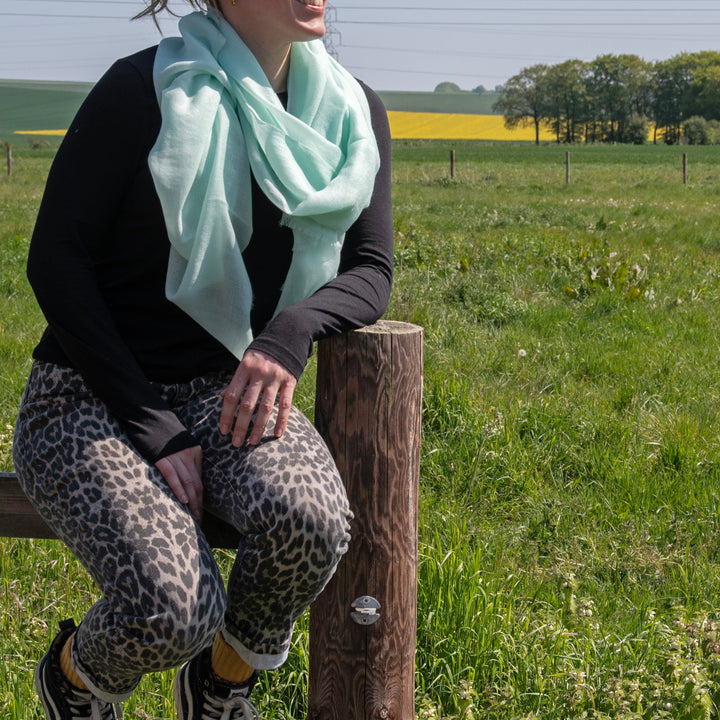 Handmade Celdon Green  Shawl  -  100% Cashmere