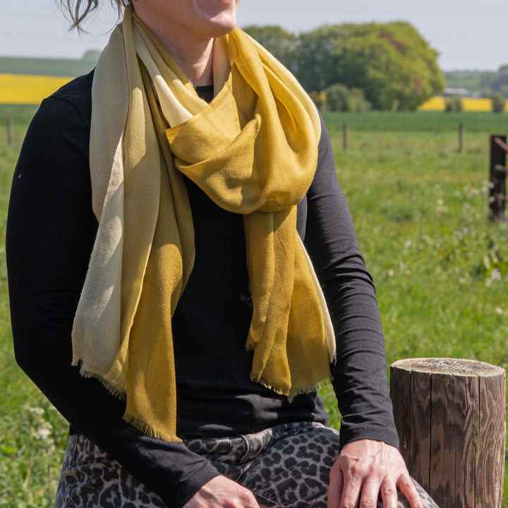 Handmade  Shaded Lime Shawl - 100%  Cashmere From Nepal