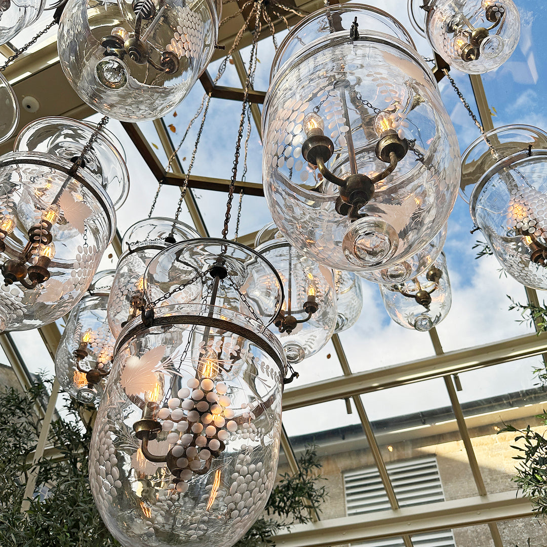 Engraved Glass Hundi Lantern With Single Fitting