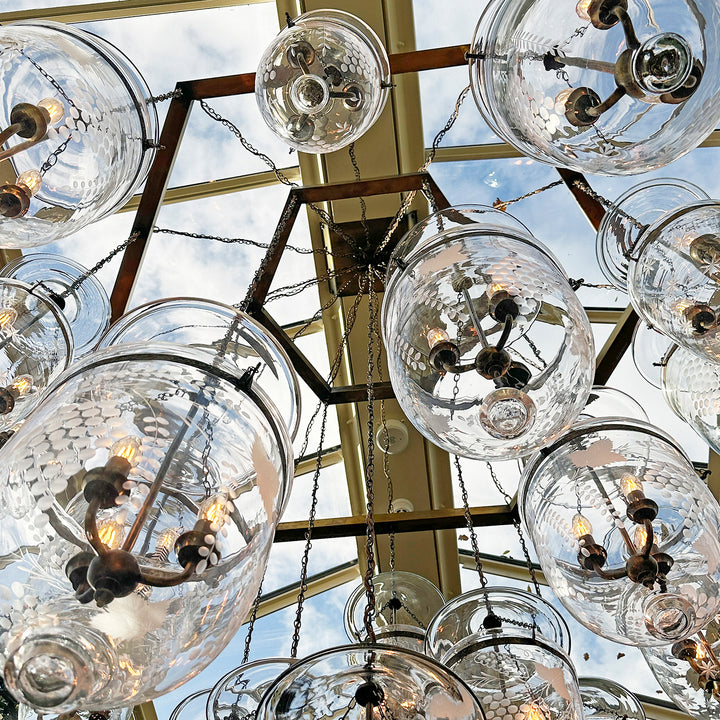 Engraved Glass Hundi Lantern With Single Fitting