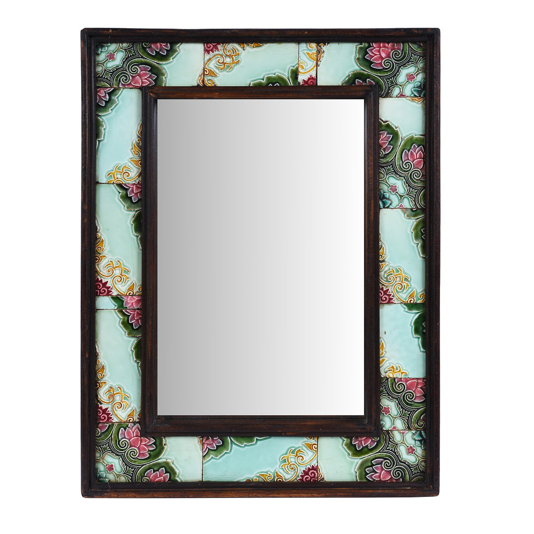 Indian Blue Peranakan Ceramic Tile Mirror | Indigo Antiques