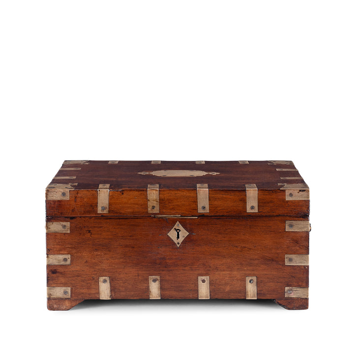 Small Brass Bound Anglo Indian Teak Military Chest 19th Century With Original Fittings And Handles