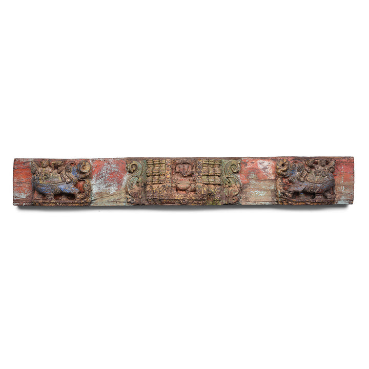 Indian Carved Wooden Lintel From Gujarat With Elephants And Ganesh
