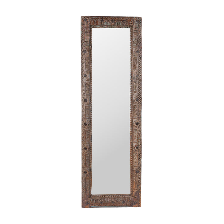 Antique Indian Teak Mirror With Intricately Carved Frame Made From Reclaimed Wood
