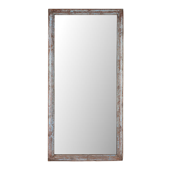 Indian Mirror With Faded Blue Painted Reclaimed Teak Frame Suitable For Portrait Or Landscape Hanging | Indigo Antiques