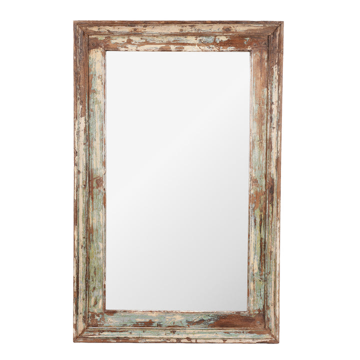 Mirror Made From Reclaimed Teak Wood With Traces Of Original Green Paint From Gujarat India