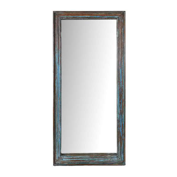 Blue Painted Mirror Made From Old Architectural Teak