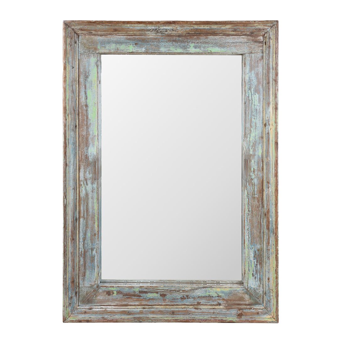 Reclaimed Teak Mirror With Traces Of Original Green Paint From Nineteenth Century Gujarat